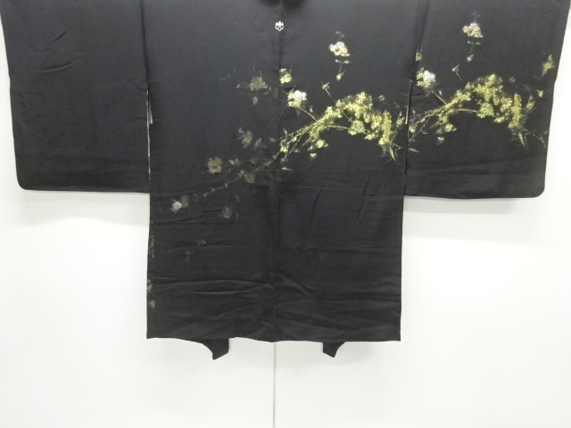 JAPANESE ANTIQUE HAORI / TAISHO ROMAN STYLE / SILK / WOVEN BRANCH FLOWER